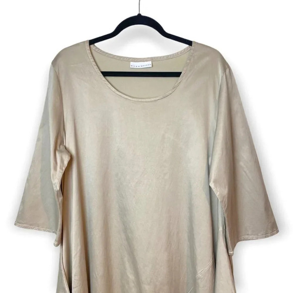 bryn Walker Beige  Asymmetrical 3/4 Sleeve Tunic Dress - Picture 4 of 12